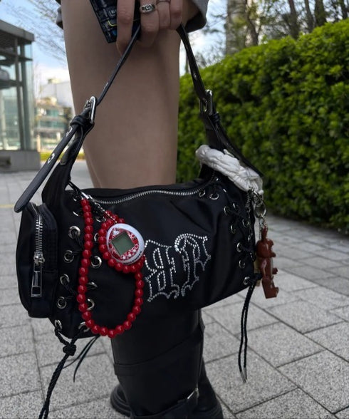 BLACK PURPLE(ブラックパープル)/3WAY 軽量 ストーン コルセット ショルダー トート クロスバッグ/Glow Corset Bag | AT1253054 | ブラック