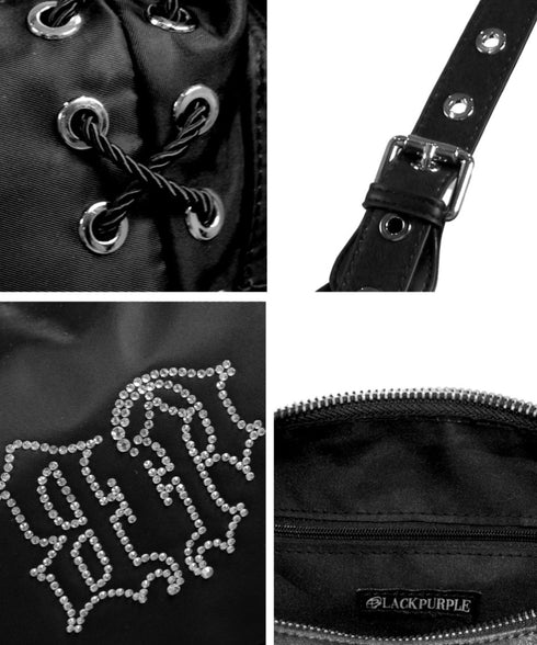 BLACK PURPLE(ブラックパープル)/3WAY 軽量 ストーン コルセット ショルダー トート クロスバッグ/Glow Corset Bag | AT1253054 | ブラック