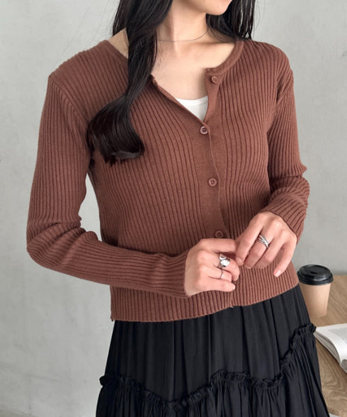 ベーシックリブニットカーディガン | CL2253019 | ブラウン