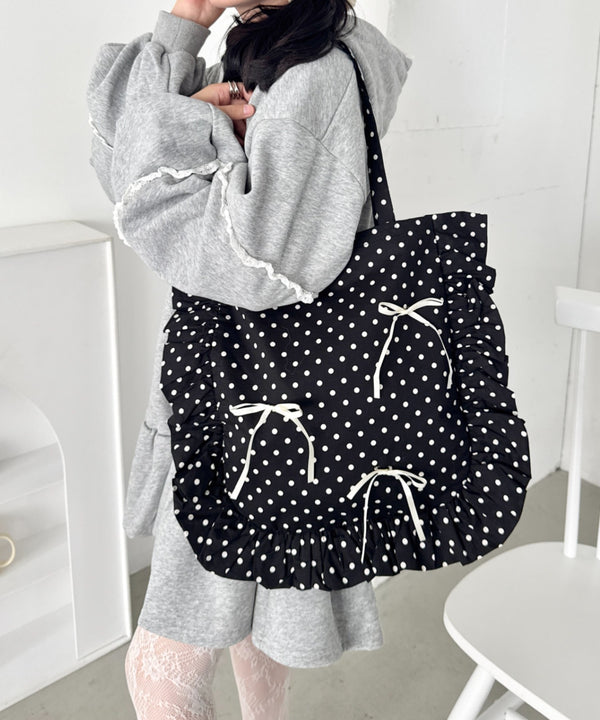 【リボン取り外し可能】ドットフリルトートバッグ | SL1256079 | ブラック