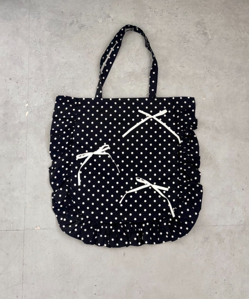 【リボン取り外し可能】ドットフリルトートバッグ | SL1256079 | ブラック