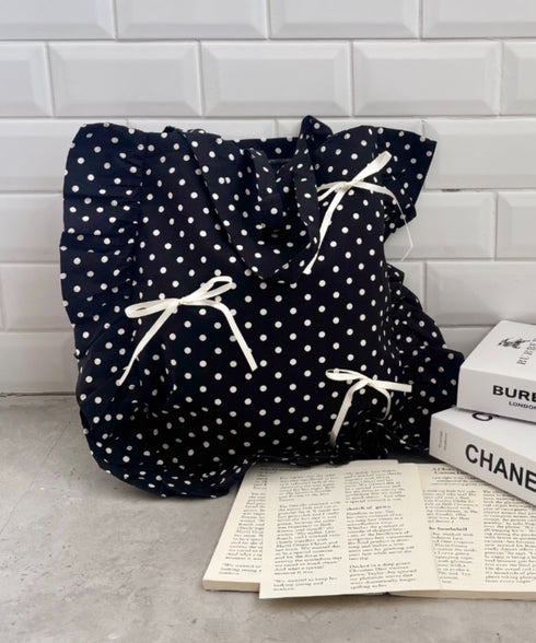 【リボン取り外し可能】ドットフリルトートバッグ | SL1256079 | ブラック