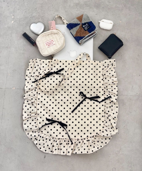 【リボン取り外し可能】ドットフリルトートバッグ | SL1256079 | アイボリー