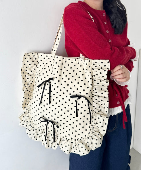 【リボン取り外し可能】ドットフリルトートバッグ | SL1256079 | アイボリー