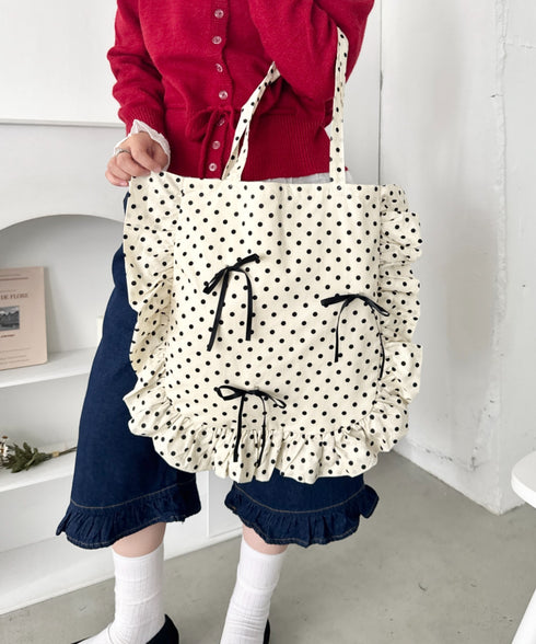 【リボン取り外し可能】ドットフリルトートバッグ | SL1256079 | アイボリー