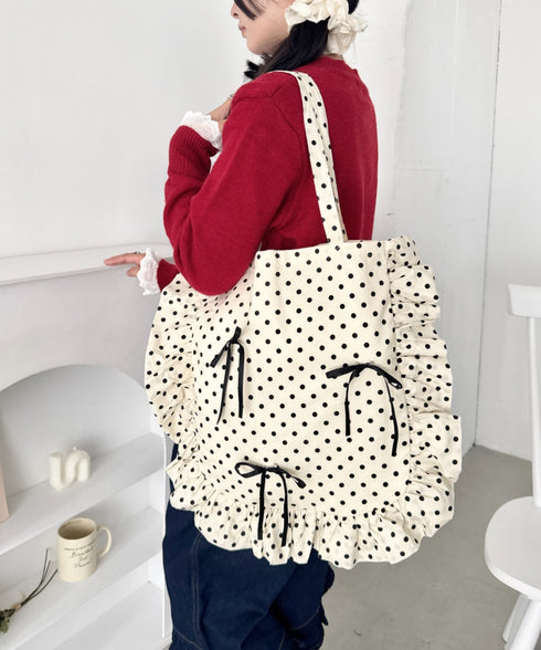 【リボン取り外し可能】ドットフリルトートバッグ | SL1256079 | アイボリー