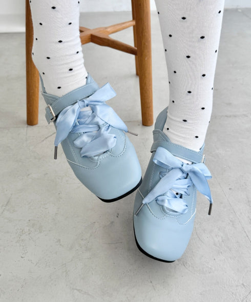 サテンリボンレースアップフラットシューズ | SL3256081 | ライトブルー