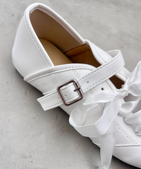 サテンリボンレースアップフラットシューズ | SL3256081 | ホワイト