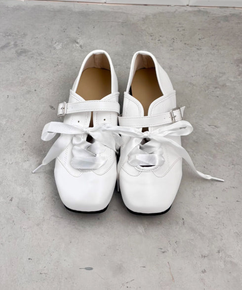 サテンリボンレースアップフラットシューズ | SL3256081 | ホワイト
