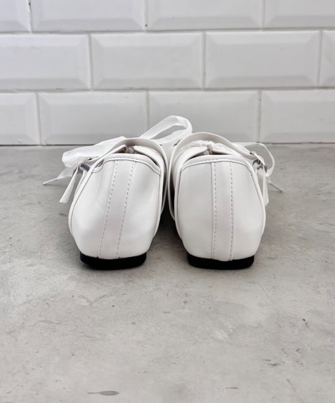 サテンリボンレースアップフラットシューズ | SL3256081 | ホワイト
