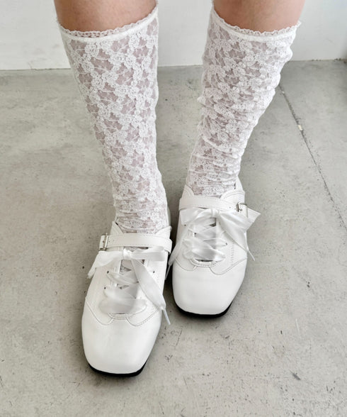 サテンリボンレースアップフラットシューズ | SL3256081 | ホワイト