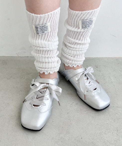 サテンリボンレースアップフラットシューズ | SL3256081 | シルバー