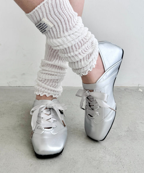 サテンリボンレースアップフラットシューズ | SL3256081 | シルバー