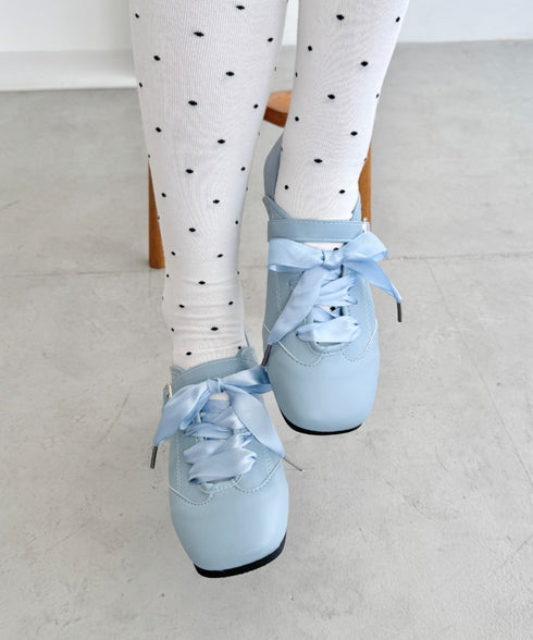 サテンリボンレースアップフラットシューズ | SL3256081 | ライトブルー
