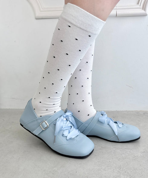 サテンリボンレースアップフラットシューズ | SL3256081 | ライトブルー