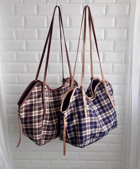 ロングハンドルチェックショルダーバッグ | SL1256082 | ネイビー