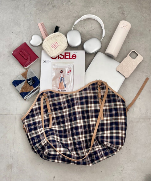 ロングハンドルチェックショルダーバッグ | SL1256082 | ネイビー