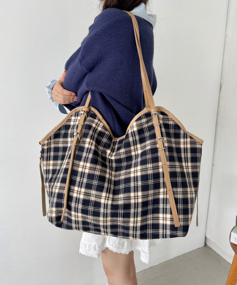 ロングハンドルチェックショルダーバッグ | SL1256082 | ネイビー