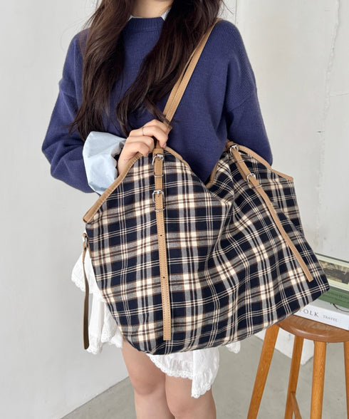 ロングハンドルチェックショルダーバッグ | SL1256082 | ネイビー