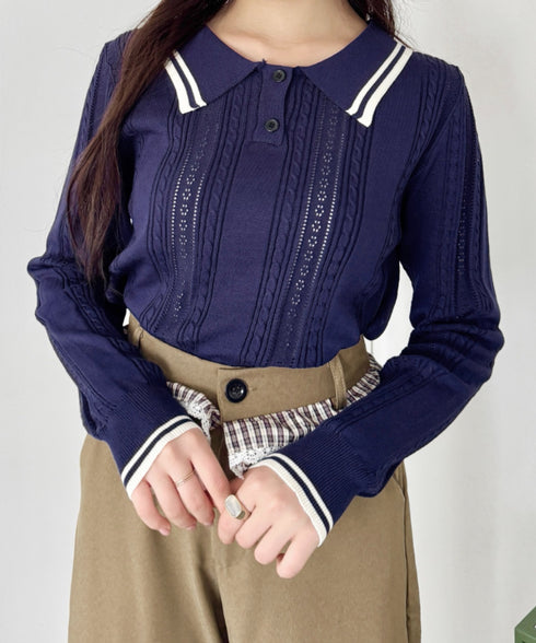 ライン長袖ポロシャツ | SL2253026 | ネイビー