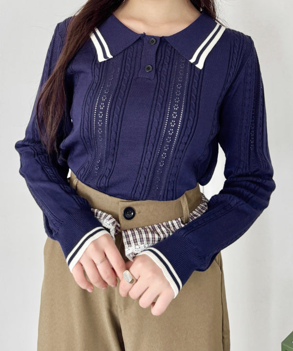 ライン長袖ポロシャツ | SL2253026 | ネイビー