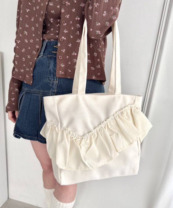 ジップ開閉フリルトートバッグ | LO1256038 | アイボリー