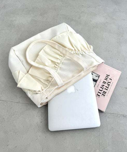 ジップ開閉フリルトートバッグ | LO1256038 | アイボリー