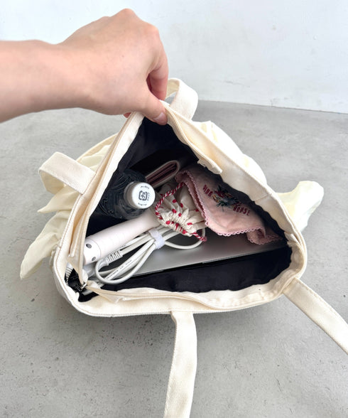 ジップ開閉フリルトートバッグ | LO1256038 | アイボリー