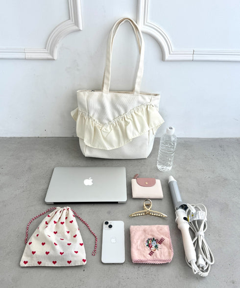 ジップ開閉フリルトートバッグ | LO1256038 | アイボリー