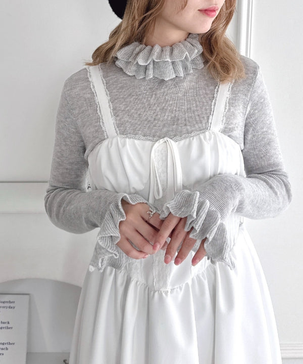 【5色展開】フリルハイネックリブニットトップス | LO2256042 | グレー