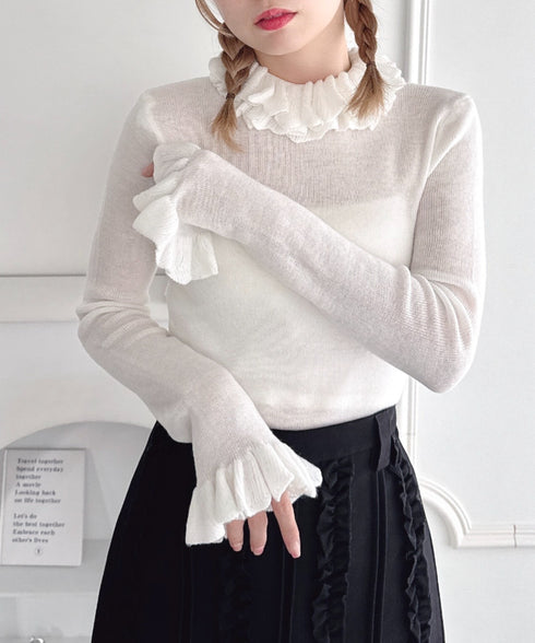 【5色展開】フリルハイネックリブニットトップス | LO2256042 | ホワイト