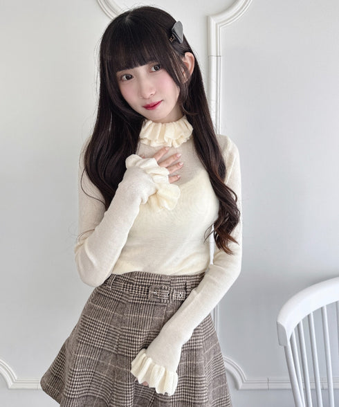 【5色展開】フリルハイネックリブニットトップス | LO2256042 | アイボリー