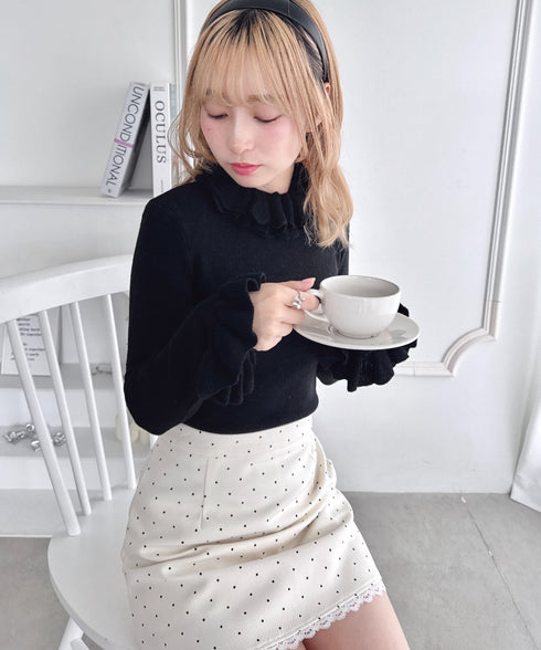 【5色展開】フリルハイネックリブニットトップス | LO2256042 | ブラック