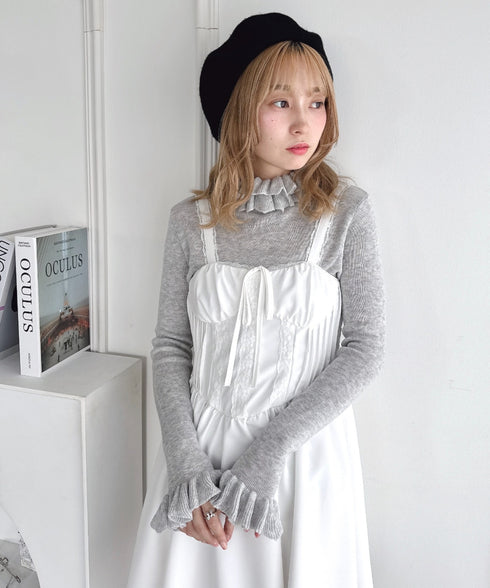 【5色展開】フリルハイネックリブニットトップス | LO2256042 | グレー