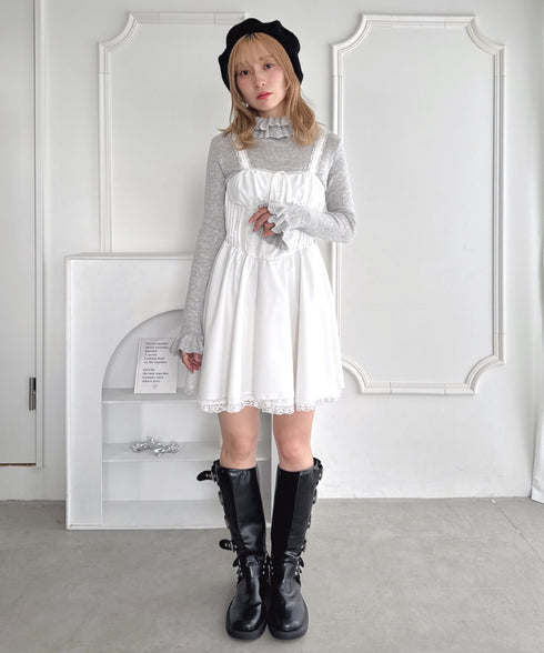 【5色展開】フリルハイネックリブニットトップス | LO2256042 | グレー