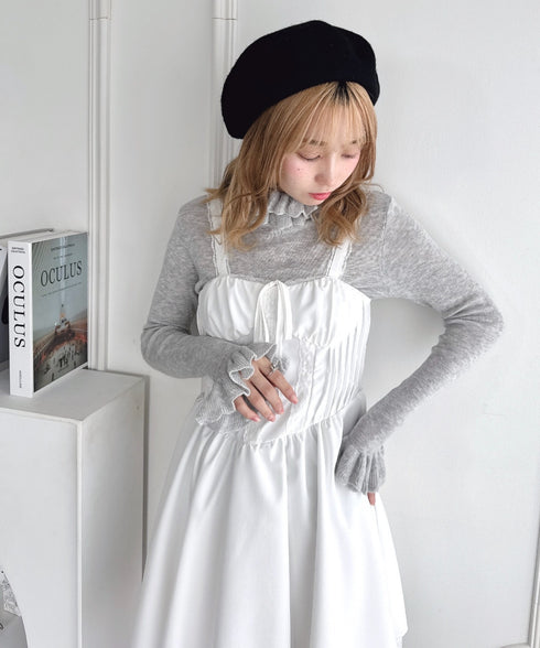 【5色展開】フリルハイネックリブニットトップス | LO2256042 | グレー