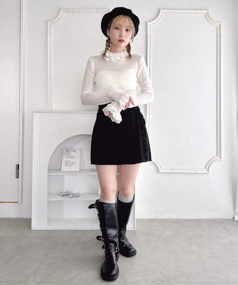 【5色展開】フリルハイネックリブニットトップス | LO2256042 | ホワイト