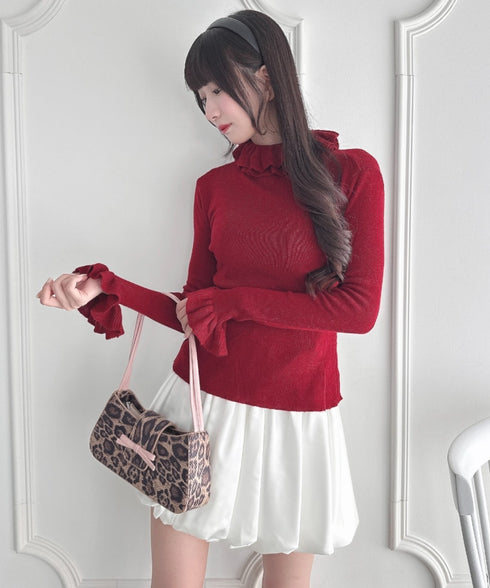 【5色展開】フリルハイネックリブニットトップス | LO2256042 | レッド