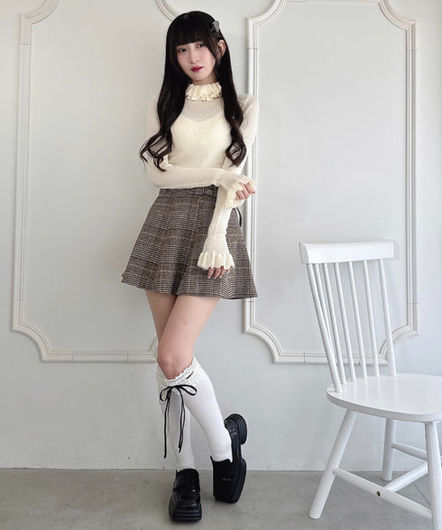 【5色展開】フリルハイネックリブニットトップス | LO2256042 | アイボリー