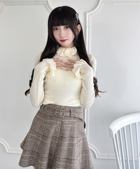 【5色展開】フリルハイネックリブニットトップス | LO2256042 | アイボリー