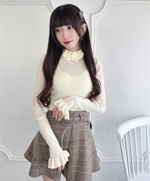 【5色展開】フリルハイネックリブニットトップス | LO2256042 | アイボリー