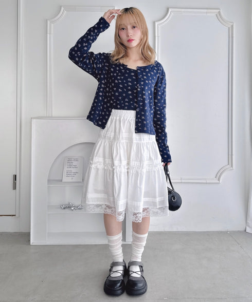 コットンフリルレースミディスカート | LO2256044 | ホワイト