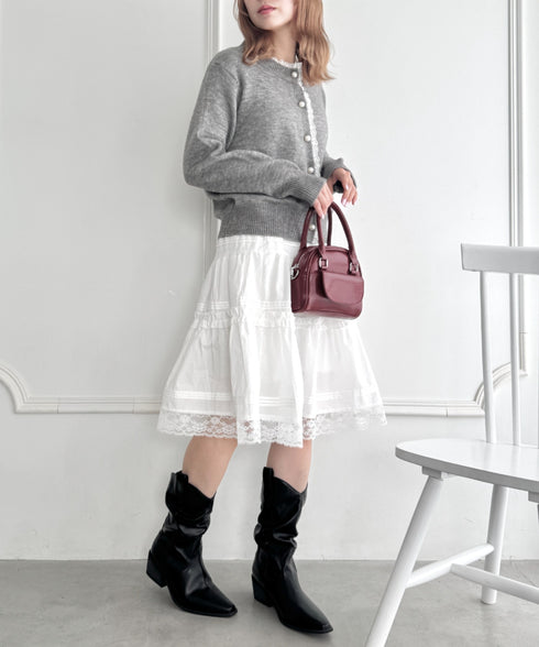 コットンフリルレースミディスカート | LO2256044 | ホワイト