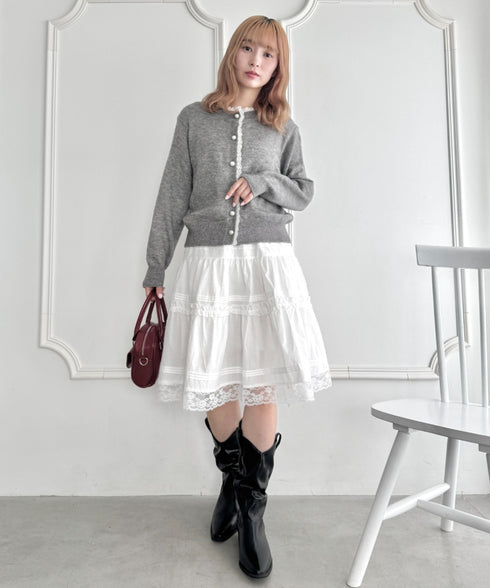 コットンフリルレースミディスカート | LO2256044 | ホワイト