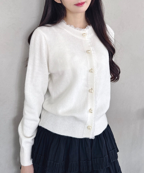 パールボタンレーストリムカーディガン | LO2256045 | オフホワイト