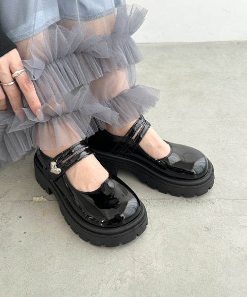 ハートチャーム べルト付き厚底ローファー | WR3253043 | ブラック