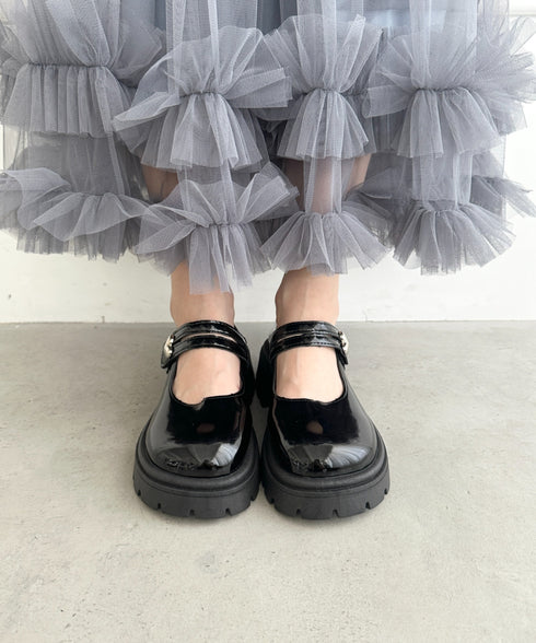 ハートチャーム べルト付き厚底ローファー | WR3253043 | ブラック