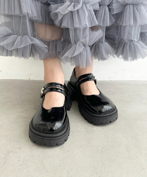 ハートチャーム べルト付き厚底ローファー | WR3253043 | ブラック