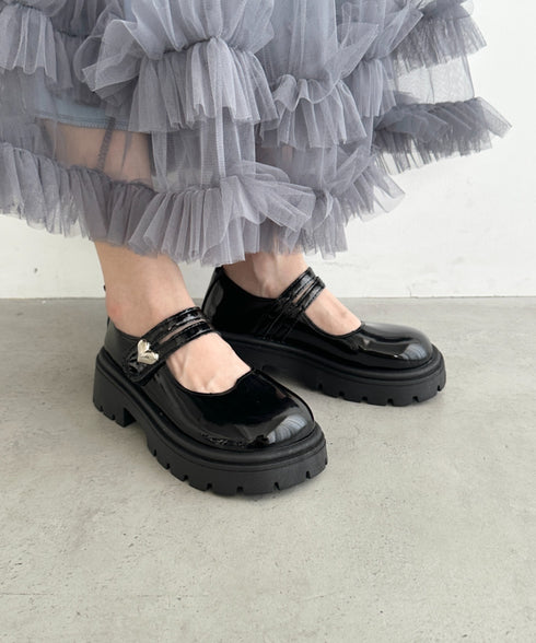 ハートチャーム べルト付き厚底ローファー | WR3253043 | ブラック