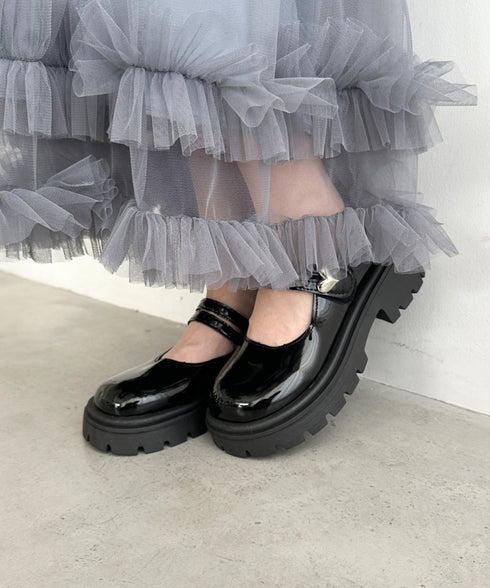 ハートチャーム べルト付き厚底ローファー | WR3253043 | ブラック